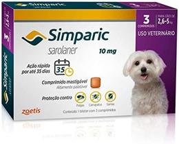 Antipulgas Simparic 10 mg para cães 2,6 a 5 kg com 3 tabletes