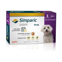 Antipulgas Simparic 10mg Cães 2,6 á 5 Kg com 3 Comprimidos - ZOETIS