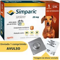 Antipulgas Simparic 20 mg para cães 5,1 a 10 kg 1 comprimido Avulso- Zoetis