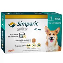 Antipulgas Simparic 40 mg para cães 10,1 a 20 kg com 1 tabletes - Zoetis
