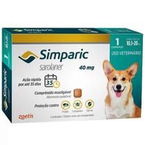 Antipulgas Simparic 40 mg para cães 10,1 a 20 kg com 1 tabletes Antipulgas Simparic 40 mg para cães 10,1 a 20 kg com 1 tabletes