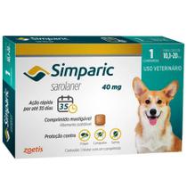 Antipulgas Simparic 40 mg para cães 10,1 a 20 kg Zoetis Antipulgas Simparic 40 mg para cães 10,1 a 20 kg Zoetis