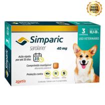 Antipulgas Simparic 40mg Cães de 10,1 a 20kg 3 Comprimidos Antipulgas Simparic 40mg Cães de 10,1 a 20kg 3 Comprimidos