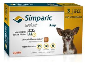 Antipulgas Simparic 5mg Para Cães 1,3 A 2,5kg 3 Comprimidos