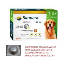 Antipulgas Simparic 80 mg para cães 20,1 a 40 kg 1 Comprimido Avulso - Zoetis