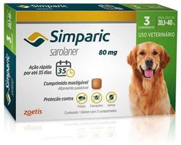 Antipulgas Simparic para cães 20,1 a 40 kg com 3 tabletes - Zoetis