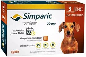 Antipulgas Simparic para cães 5,1 a 10 kg com 3 tabletes - Zoetis