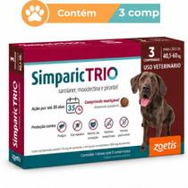 Antipulgas Simparic Trio 72mg Cães 40,1 a 60kg 3 Comprimidos Antipulgas Simparic Trio 72mg Cães 40,1 a 60kg 3 Comprimidos