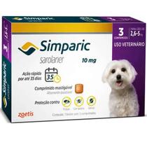 Antipulgas Zoetis Simparic 10mg para Cães 2.6 a 5Kg - 3 Comprimidos