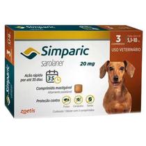 Antipulgas Zoetis Simparic 20mg para Cães de 5,1 a 10kg - 3 Comprimidos Antipulgas Zoetis Simparic 20mg para Cães de 5,1 a 10kg - 3 Comprimidos