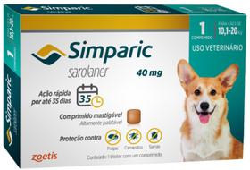 Antipulgas Zoetis Simparic 40 mg para Cães 10.1 a 20 Kg - 1 Comprimido
