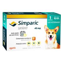 Antipulgas Zoetis Simparic 40 mg para Cães 10,1 a 20 Kg - 1 Comprimido