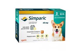 Antipulgas Zoetis Simparic 40 Mg Para Cães 10,1 A 20 Kg - 3 Comprimidos Antipulgas Zoetis Simparic 40 Mg Para Cães 10,1 A 20 Kg - 3 Comprimidos