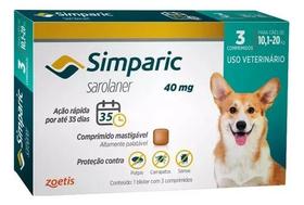 Antipulgas Zoetis Simparic 40mg Cães De 10,1kg A 20kg 3 Comprimidos Antipulgas Zoetis Simparic 40mg Cães De 10,1kg A 20kg 3 Comprimidos