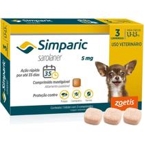 Antipulgas Zoetis Simparic 5 mg para Cães 1,3 a 2,5 Kg - Embalagem com 3 Comprimidos