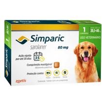 Antipulgas Zoetis Simparic 80 mg para Cães 20,1 a 40 Kg - 1 Comprimido
