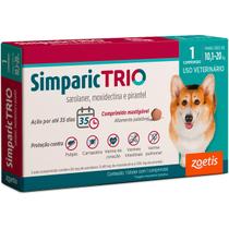 Antipulgas Zoetis Simparic Trio 24mg para Cães de 10,1 Kg a 20 Kg - Embalagem com 1 Comprimido Antipulgas Zoetis Simparic Trio 24mg para Cães de 10,1 Kg a 20 Kg - Embalagem com 1 Comprimido