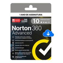 Antivírus Norton 360 Advanced 10 Dispositivos 1 ANO 100GB Cloud VPN ESD