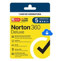 Antivírus Norton 360 Deluxe 5 Dispositivos 12 Meses Digital ESD