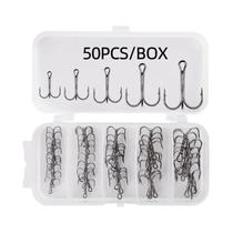 Anzóis De Pesca Em Aço Carbono De Alta Qualidade, Caixa Com 50 Peças, Curvatura Redonda, Triplo, Anzóis De Pesca Em Aço Carbono De Alta Qualidade, Caixa Com 50 Peças, Curvatura Redonda, Triplo,