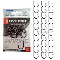 Anzol de Pesca Live Bait 1/0 Marine Sports Cartela 30 Anzol Pacote Anzol Live Bait 1/0 Black