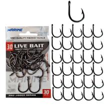 Anzol de Pesca Live Bait 3/0 Marine Sport Cartela 30 Anzol Pacote Anzol Live Bait 3/0 Black