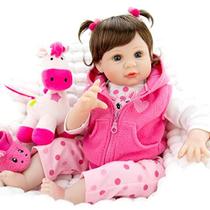 Aori Reborn Baby Dolls 22 Inch Realistic Lifelike Girl Dolls in Soft Vinly and Weighted Soft Body with Pink Deer Clothes and Doll Accessories Set