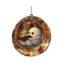 Apanhador De Sol 2D Colorido Com Fantasma a Ler Livro, Enfeite Suspenso Para Janela, Decoração Para Apanhador De Sol 2D Colorido Com Fantasma a Ler Livro, Enfeite Suspenso Para Janela, Decoração Para