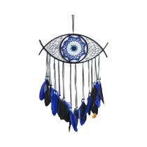 Apanhador De Sonhos Boho Com Pena Azul E Olho Grego, Decoração De Parede Artesanal, Presente Para