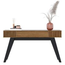 Aparador 1 Gaveta 4 Pés Em Madeira C/ Ripado Artesanal Ravena Noce Milano / Preto Fosco