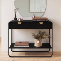 Aparador 2 Gavetas 100cm Orgânico Pé Metal Luna Preto/Nero