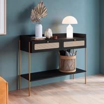 Aparador 2 Gavetas 103cm Palhinha Pé Metal Nero/Dourado