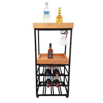 Aparador Adega 2 Prateleiras com Rodinhas Ferro e Madeira Artesanal