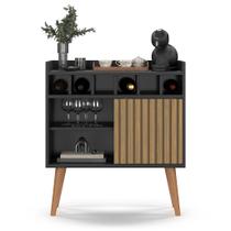 Aparador Adega Cantinho Café Buffet Bistro Florença Retro Com Porta Preto Ripado