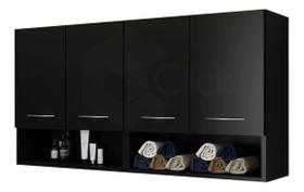 Aparador Aereo Preto 4 Portas Para Kitnet Organizador Aparador Aereo Preto 4 Portas Para Kitnet Organizador