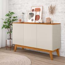 Aparador Armário Buffet Ares Lux 3 Portas C/ Base Em Madeira Off White