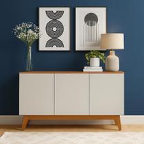 Aparador Armário Buffet Ares Lux 3 Portas Com Base Em Madeira Off White