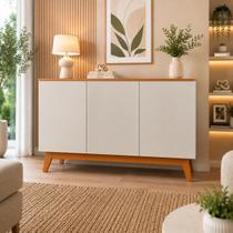 Aparador Armário Buffet Ares Lux 3 Portas Com Base Em Madeira Off White