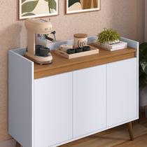 Aparador Armario Buffet Pés Palito Victória 3 Portas Branco/Freijó - Comprar Móveis em Casa