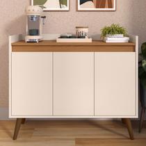 Aparador Armario Buffet Pés Palito Victória 3 Portas Off white/Freijó - Comprar Móveis em Casa