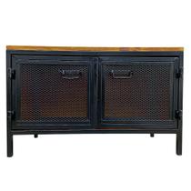 Aparador Baixo Estilo Industrial com 2 Portas de Chapas de Ferro cor Preta e Madeira Maciça cor Castanheira Aparador Baixo Estilo Industrial com 2 Portas de Chapas de Ferro cor Preta e Madeira Maciça cor Castanheira