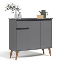 Aparador Balcão Armário Bancada Cozinha Cantinho do Café Buffet Sala de Jantar Bar e Estar com 3 Portas e 1 Gaveta Retrô Veneza - Cinza