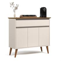 Aparador Balcão Armário Bancada Cozinha Cantinho do Café Buffet Sala de Jantar Bar e Estar com 3 Portas e 1 Gaveta Retrô Zeus - Offwhite/Freijó