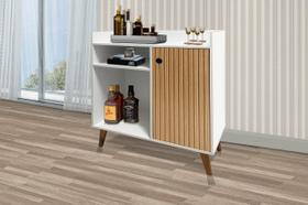 Aparador / Balcão Cantinho do CaféEstilo Retrô com Pés Palito 1 Porta Cor Branco / Ripado 3D