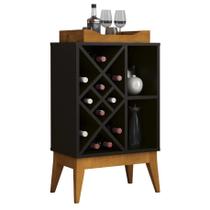 Aparador Bali Bar Adega com Bandeja Espelhada e Pés em Madeira EDN Móveis Cor Preto
