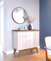 Aparador Bancada Sala de Estar Buffet Balcão Jantar Armário Cozinha Cantinho do Café Classic 2 Portas Offwhite/Freijó