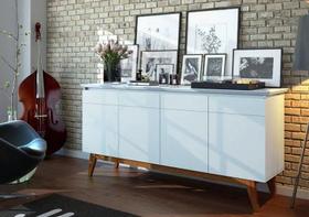 Aparador Bancada Sala de Estar Buffet Balcão Jantar Armário Cozinha Cantinho do Café Classic 4 Portas Imcal Branco