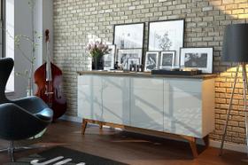 Aparador Bancada Sala de Estar Buffet Balcão Jantar Armário Cozinha Cantinho do Café Classic 4 Portas Imcal Offwhite/Freijó