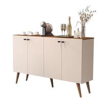 Aparador Bancada Sala Jantar Buffet Balcão Cozinha Cantinho do Café 4 Portas Istambul Retrô Offwhite/Cedro