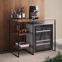 Aparador Bar Adega Bourbon 95cm Industrial em Aço para Barzinho Sala e Gourmet - Preto/carvalho